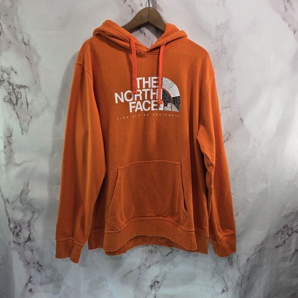 The North Face Hoodie Mens XL Orange Pullover Sweatshirt Logo Cotton - Picture 1 of 11